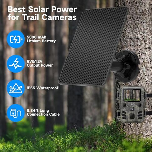 Trail Camera Solar Panel, Built-in 5000mAh Rechargeable Battery Solar Panel for Trail Camera, IP66 Waterproof Solar Charger Kit Hunting Accessory Solar for Trail Cameras - Output Type C/5V DC/6V in Kuwait