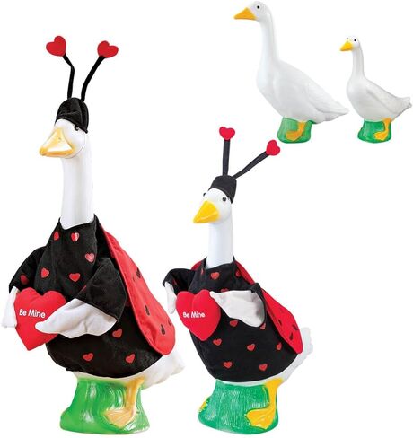 Fox Valley Traders Gaggleville Goose Raincoat Bundle, Includes 1 Large 23" White Goose, 1 Baby 17" White Goose and 2 Outfits - 1 Baby & 1 Large Raincoat Goose Outfit Included in Saudi Arabia
