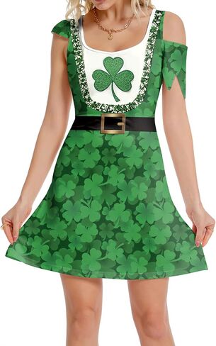 Women St Patricks Day Short Sleeve V Neck Dress Shamrock Printed Ugly Outfits in Saudi Arabia