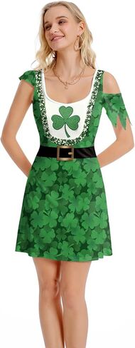 Women St Patricks Day Short Sleeve V Neck Dress Shamrock Printed Ugly Outfits in Saudi Arabia