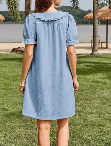 Theenkoln Womens Button Down Mini Dress:Oversized Peter Pan Collar Short Sleeve Flowy Baby Doll Dresses with Belt in Saudi Arabia