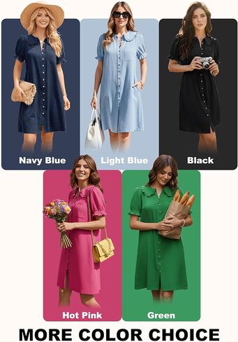 Theenkoln Womens Button Down Mini Dress:Oversized Peter Pan Collar Short Sleeve Flowy Baby Doll Dresses with Belt in Saudi Arabia