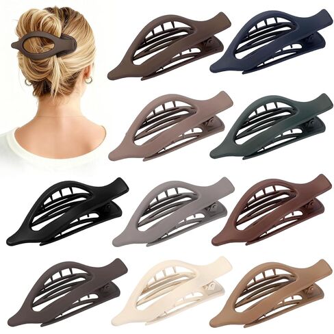 10 Pcs Flat Hair Clips for Women French Concord Claw Clips for Thick and Thin Hair Claw Clips Duck Billed Barrettes Hair Accessories for Women and Girls (Grey Blue) in Kuwait