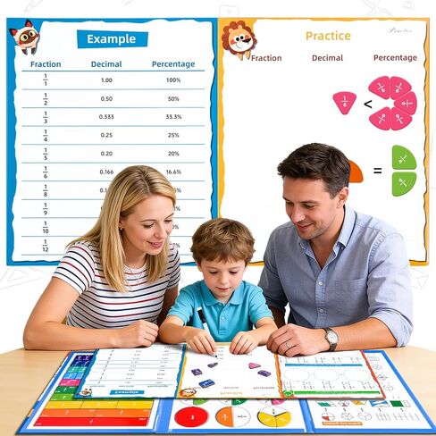 Magnetic Fraction Tiles & Circles Montessori Set for Elementary Kids - Hands-On Math Manipulatives with Activity Book - Learn Fractions, Decimals, Percentages in Saudi Arabia
