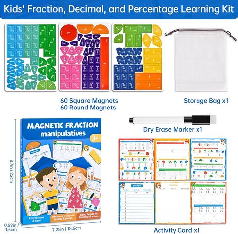 Magnetic Fraction Tiles & Circles Montessori Set for Elementary Kids - Hands-On Math Manipulatives with Activity Book - Learn Fractions, Decimals, Percentages in Saudi Arabia