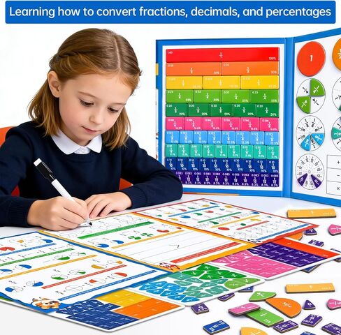 Magnetic Fraction Tiles & Circles Montessori Set for Elementary Kids - Hands-On Math Manipulatives with Activity Book - Learn Fractions, Decimals, Percentages in Saudi Arabia