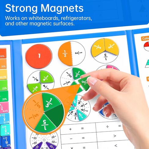Magnetic Fraction Tiles & Circles Montessori Set for Elementary Kids - Hands-On Math Manipulatives with Activity Book - Learn Fractions, Decimals, Percentages in Saudi Arabia
