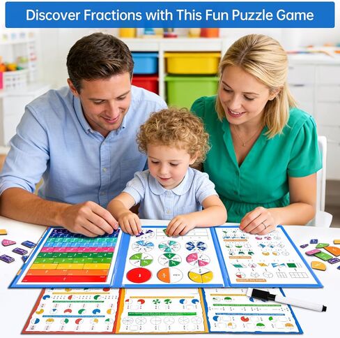 Magnetic Fraction Tiles & Circles Montessori Set for Elementary Kids - Hands-On Math Manipulatives with Activity Book - Learn Fractions, Decimals, Percentages in Saudi Arabia