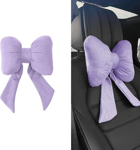 Cute Bow Car Headrest Pillow, Breathable Memory Foam Car Neck Pillows for Relief Neck Fatigue with Adjustable Strap, Universal Head Rest Pillow for Cars Decoration (Black) in Kuwait