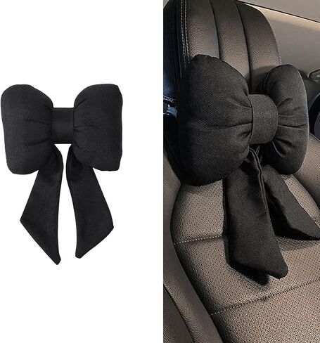 Cute Bow Car Headrest Pillow, Breathable Memory Foam Car Neck Pillows for Relief Neck Fatigue with Adjustable Strap, Universal Head Rest Pillow for Cars Decoration (Black) in Saudi Arabia