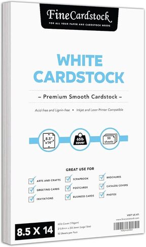 ورق بطاقات أبيض بحجم 8 1/2 × 14 بوصة - غطاء بطاقات ناعم ممتاز بوزن 65 رطل - مثالي للمستندات والبرامج وطباعة القوائم | 100 ورقة في كل عبوة in Kuwait