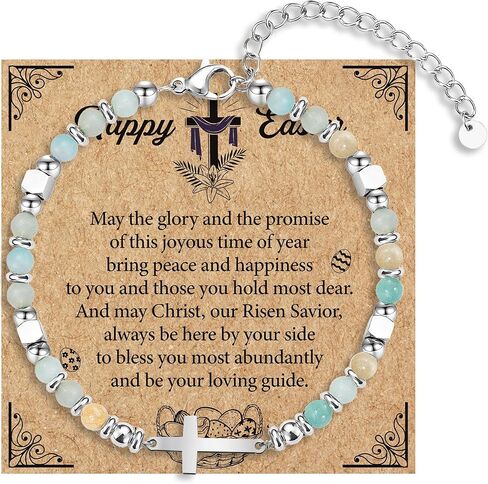 Bozidol Happy Easter Bracelet for Women, Easter Beaded Cross Bracelet with Message Card, Jewelry for Women Spring Faith Gift with Pink Gift Box in Saudi Arabia