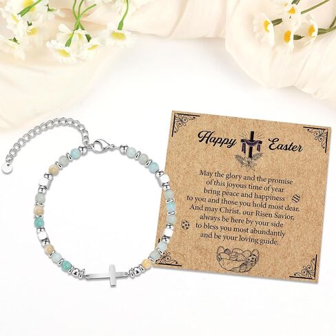 Bozidol Happy Easter Bracelet for Women, Easter Beaded Cross Bracelet with Message Card, Jewelry for Women Spring Faith Gift with Pink Gift Box in Saudi Arabia