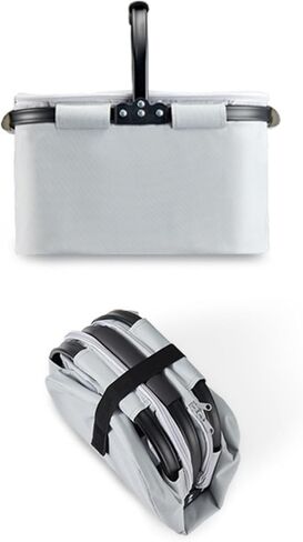 Large Insulated Picnic Basket, Collapsible Grocery Bags with Handles, Shopping Handbag for Camping Beach (Light Grey,L35 x W22 x H24 cmL13.8×W8.6×H9.5 in) in Saudi Arabia