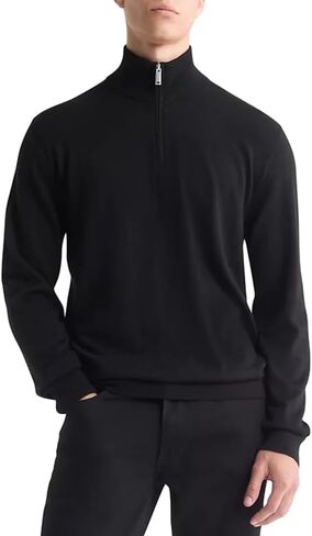 Calvin Klein Men's Extra Fine Merino Wool Blend Quarter Zip Sweater - 40EM331 (Black, Small) in Saudi Arabia