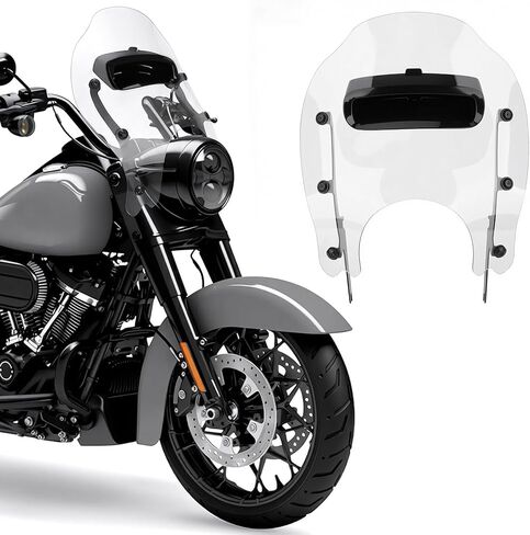 Windshield Windscreen with Bracket for Harley Touring Road King FLHR 1994-2022/ Special FLHRXS 2017-2024/ Classic FLHRC 2007-2020, Freewheeler FLRT 2015-2023 (Black+Chrome Bracket) in Kuwait