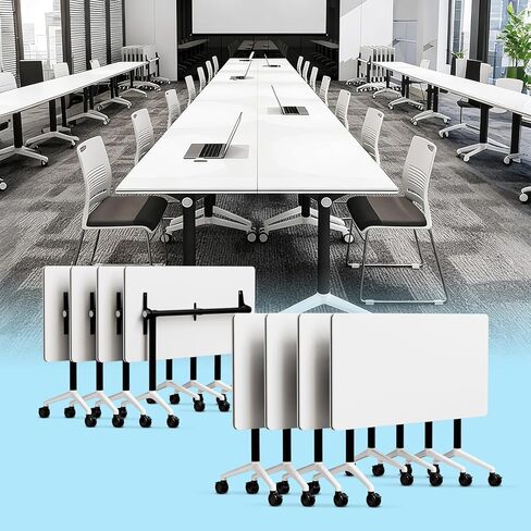 طاولة مؤتمرات حديثة قابلة للطي مع عجلات - طاولة تدريب محمولة قابلة للطي، مكتب مكتب نموذجي قابل للطي لغرفة الاجتماعات والفصول الدراسية والمكتب المنزلي (2، ساق سوداء، 47.2 بوصة) in Kuwait