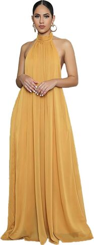 ebossy Women's Sexy Backless Chiffon Rompers Casual Loose Halter Neck Wide Leg Long Jumpsuit Outfits in Saudi Arabia