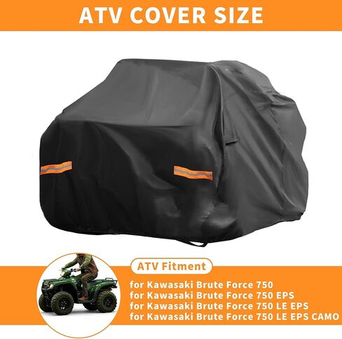 غطاء X AUTOHAUX ATV لـ Kawasaki Brute Force 750 مقاوم للماء 4 عجلات، غطاء رباعي لـ Kawasaki Brute Force 750 EPS/LE EPS/LE EPS CAMO غطاء خارجي لحماية تخزين المطر من الشمس 210D-PU أسود in Saudi Arabia