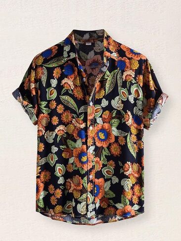 Hawaiian Shirt for Men Short Sleeves Printed Casual Button Down Summer Beach Dress Shirts Flower Summer Outfits in Saudi Arabia