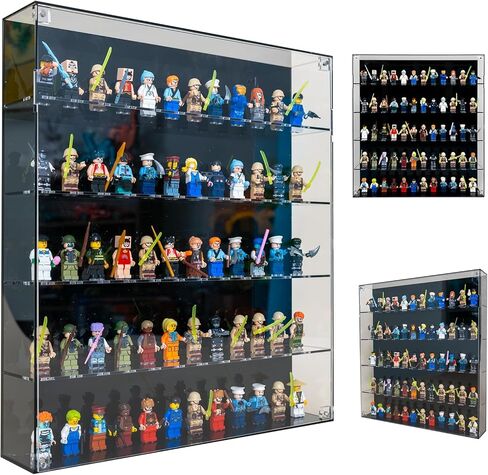 حافظة عرض صغيرة من الأكريليك - خزانة مثبتة على الحائط بزاوية 360 درجة تتسع لـ 60 شخصية من مكعبات البناء، خزانة عرض ألعاب لمنمنمات ومقتنيات ليغو، شفافة تمامًا ومقاومة للغبار in Kuwait