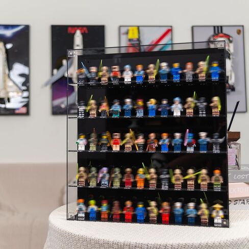 حافظة عرض صغيرة من الأكريليك - خزانة مثبتة على الحائط بزاوية 360 درجة تتسع لـ 60 شخصية من مكعبات البناء، خزانة عرض ألعاب لمنمنمات ومقتنيات ليغو، شفافة تمامًا ومقاومة للغبار in Kuwait