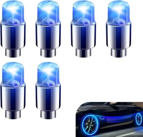 6 قطع من أغطية جذع صمام الإطارات LED، أغطية جذعية صمام الإطارات تضيء، ملحقات تزيين عجلة فانوس فلاش، للسيارة والدراجة النارية وسيارات الدفع الرباعي والدراجة (الضوء الأزرق) in Saudi Arabia