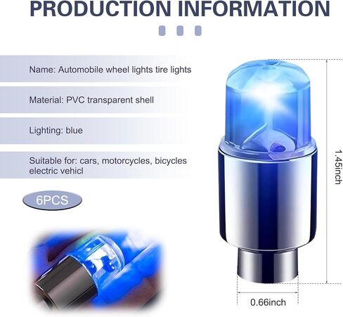 6 قطع من أغطية جذع صمام الإطارات LED، أغطية جذعية صمام الإطارات تضيء، ملحقات تزيين عجلة فانوس فلاش، للسيارة والدراجة النارية وسيارات الدفع الرباعي والدراجة (الضوء الأزرق) in Saudi Arabia