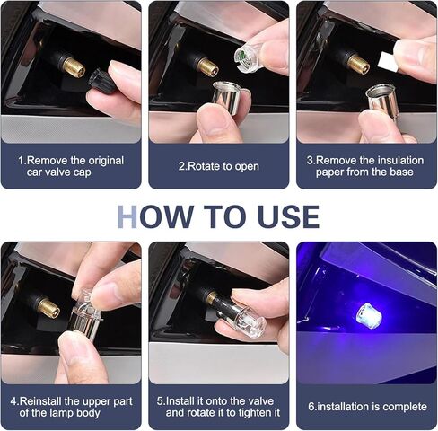 6 قطع من أغطية جذع صمام الإطارات LED، أغطية جذعية صمام الإطارات تضيء، ملحقات تزيين عجلة فانوس فلاش، للسيارة والدراجة النارية وسيارات الدفع الرباعي والدراجة (الضوء الأزرق) in Saudi Arabia