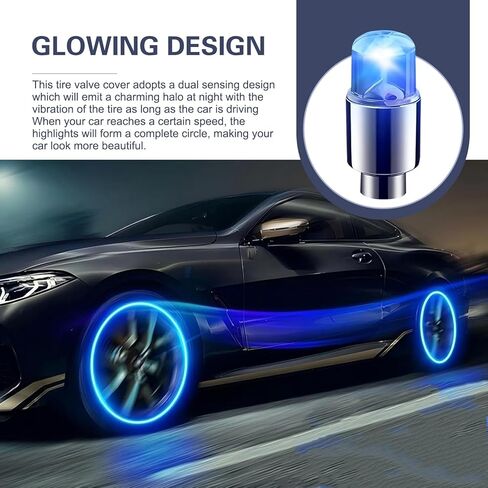 6 قطع من أغطية جذع صمام الإطارات LED، أغطية جذعية صمام الإطارات تضيء، ملحقات تزيين عجلة فانوس فلاش، للسيارة والدراجة النارية وسيارات الدفع الرباعي والدراجة (الضوء الأزرق) in Saudi Arabia