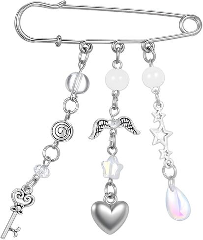 Grunge Pins for Bags, Cute Silver Heart Bag Charms Decorative Y2k Pins Goth Emo Pin Charms for Purse Backpack Trendy Bags in Saudi Arabia