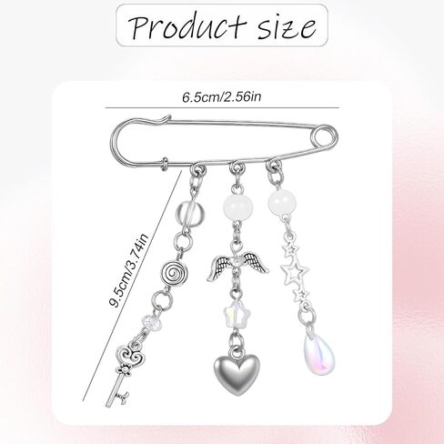 Grunge Pins for Bags, Cute Silver Heart Bag Charms Decorative Y2k Pins Goth Emo Pin Charms for Purse Backpack Trendy Bags in Saudi Arabia