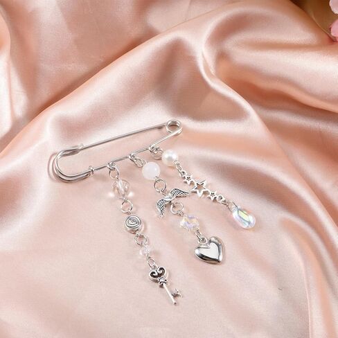 Grunge Pins for Bags, Cute Silver Heart Bag Charms Decorative Y2k Pins Goth Emo Pin Charms for Purse Backpack Trendy Bags in Saudi Arabia