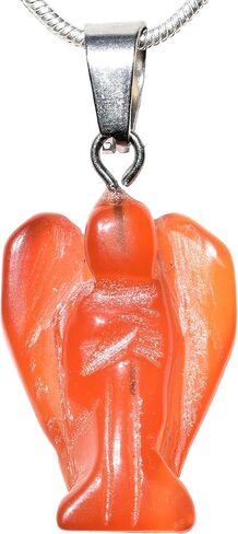 Zenergy Gems Selenite Charged Hand Carved Natural Carnelian Agate Crystal Angel Pendant + Selenite Pocket Puffy Heart Charger [Included] in Saudi Arabia