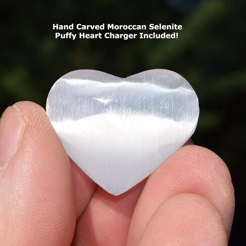 Zenergy Gems Selenite Charged Hand Carved Natural Carnelian Agate Crystal Angel Pendant + Selenite Pocket Puffy Heart Charger [Included] in Saudi Arabia