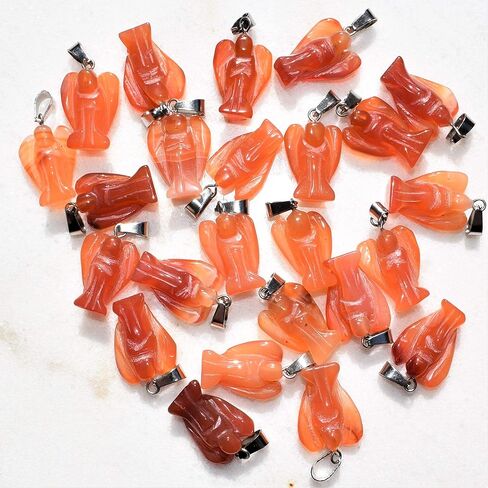 Zenergy Gems Selenite Charged Hand Carved Natural Carnelian Agate Crystal Angel Pendant + Selenite Pocket Puffy Heart Charger [Included] in Saudi Arabia