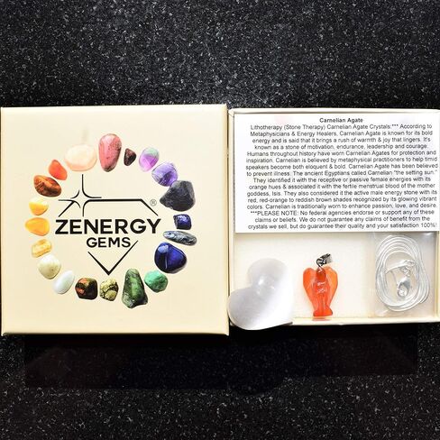 Zenergy Gems Selenite Charged Hand Carved Natural Carnelian Agate Crystal Angel Pendant + Selenite Pocket Puffy Heart Charger [Included] in Saudi Arabia