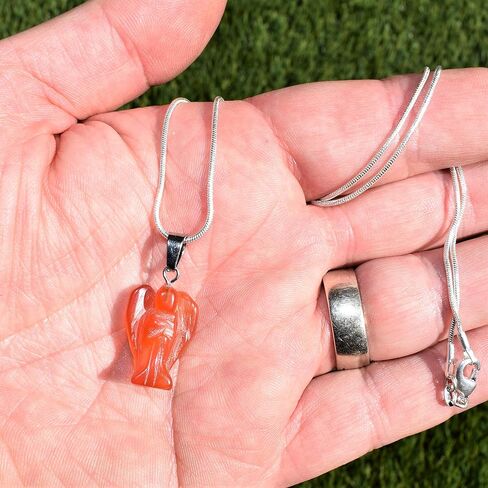 Zenergy Gems Selenite Charged Hand Carved Natural Carnelian Agate Crystal Angel Pendant + Selenite Pocket Puffy Heart Charger [Included] in Saudi Arabia