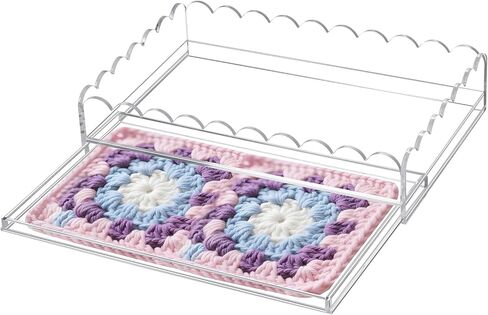 1 Pcs 12" x 8" Acrylic Scalloped Tray Large Clear Acrylic Tray with Drawer for Insert Customizable Photos, Art, and Fabric Scalloped Basket for Needlepoint Napkin Frame Display Messages in Saudi Arabia