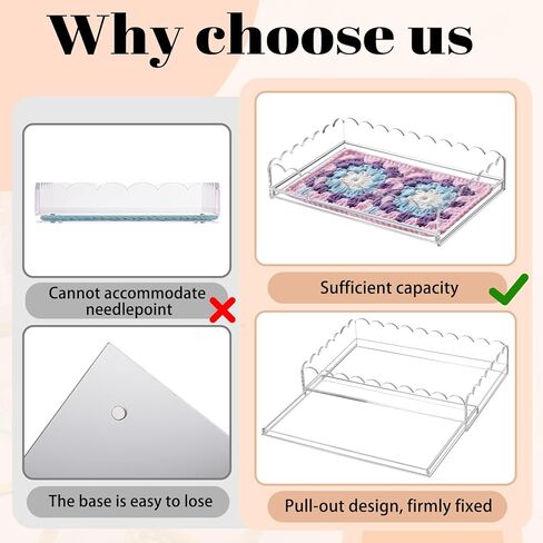 1 Pcs 12" x 8" Acrylic Scalloped Tray Large Clear Acrylic Tray with Drawer for Insert Customizable Photos, Art, and Fabric Scalloped Basket for Needlepoint Napkin Frame Display Messages in Saudi Arabia