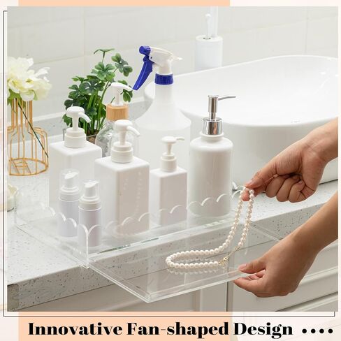 1 Pcs 12" x 8" Acrylic Scalloped Tray Large Clear Acrylic Tray with Drawer for Insert Customizable Photos, Art, and Fabric Scalloped Basket for Needlepoint Napkin Frame Display Messages in Saudi Arabia