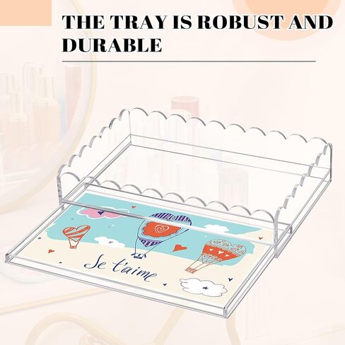 1 Pcs 12" x 8" Acrylic Scalloped Tray Large Clear Acrylic Tray with Drawer for Insert Customizable Photos, Art, and Fabric Scalloped Basket for Needlepoint Napkin Frame Display Messages in Saudi Arabia