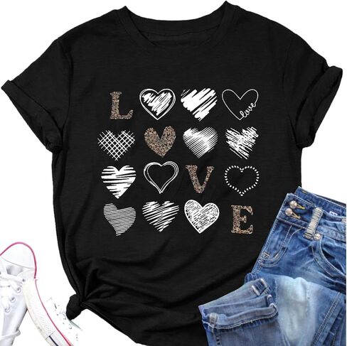 Valentine Day Shirt Women Leopard Love Heart Print T-Shirt Teachers Valentines Short Sleeve Tee Tops in Kuwait