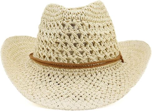 Unisex Crochet Anti-uv Cowboy Hat for Sun for Protection Party Rope Cowboy Top Cap with Large Br Western STYL in Saudi Arabia