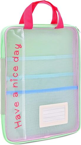 A4 Mesh Zipper Pouch Bags with Handle, 13 x 9.8 in Multi-Layer Transparent Subject Stationery Documents Nylon Storage Organizer, Lightweight File Folder for School Supplies (Bright Yellow) in Kuwait