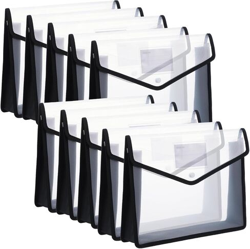 10 Pieces Plastic File Folders Envelope Expanding File Wallet Organizer Documents Folder with Snap Closure and Pocket B4 Waterproof Transparent Pouch for School Office(Black,Horizontal) in Saudi Arabia
