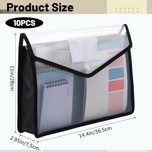 10 Pieces Plastic File Folders Envelope Expanding File Wallet Organizer Documents Folder with Snap Closure and Pocket B4 Waterproof Transparent Pouch for School Office(Black,Horizontal) in Saudi Arabia