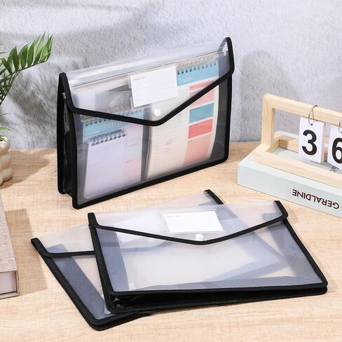 10 Pieces Plastic File Folders Envelope Expanding File Wallet Organizer Documents Folder with Snap Closure and Pocket B4 Waterproof Transparent Pouch for School Office(Black,Horizontal) in Saudi Arabia