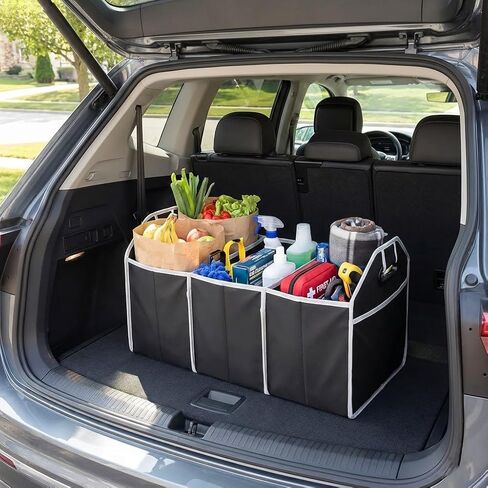 Car Trunk Organizer, Foldable Storage Organizer with 3 Compartments, Storage Box for Auto, Portable Waterproof Bag for Cargo Trunk, Car Accessories Universal for SUV, Truck, Van in Saudi Arabia