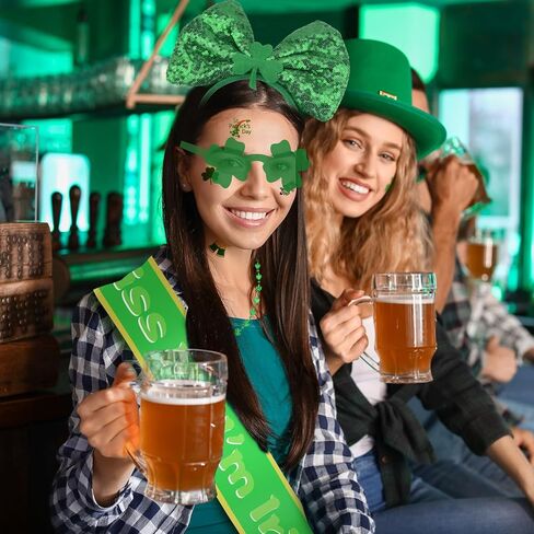 إكسسوارات عيد القديس باتريك، زي Leprechaun للنساء، تنورة باليه من التول والترتر، وعصابة رأس، وقلادة نظارات خضراء، ووشاح أيرلندي، وجورب وشم in Saudi Arabia